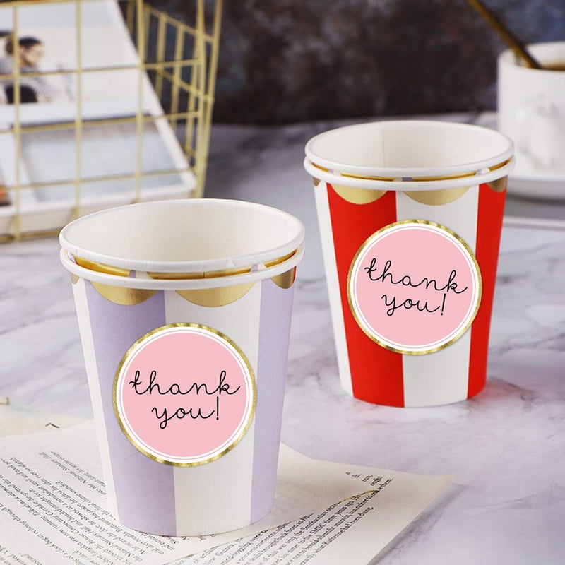 Mr.Mug Modern Thank You Stickers  Round Pink Thank You Stickers  Chic Gold Thank You Label Tags  1.4 Inches 500 Adhesive Thank You Label Stickers Mr.Mug - Image 5